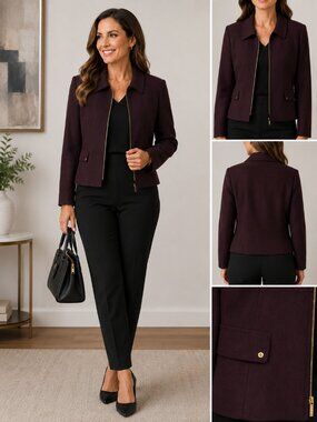 Preston & York Brown Zip Front Career Jacket Structured Blazer